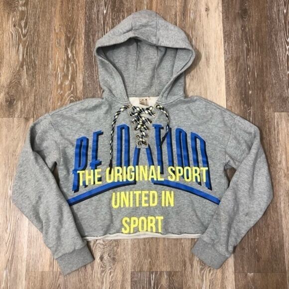 PE Nation Rocket Shot Gray Lace Up Cropped Pullover Hoodie Size XS - Picture 4 of 9